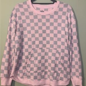 Cuddl Duds Pink and Gray Checkered Sweater SUPER SOFT